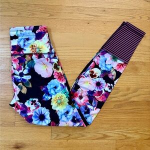 Floral Leggings with Stripes